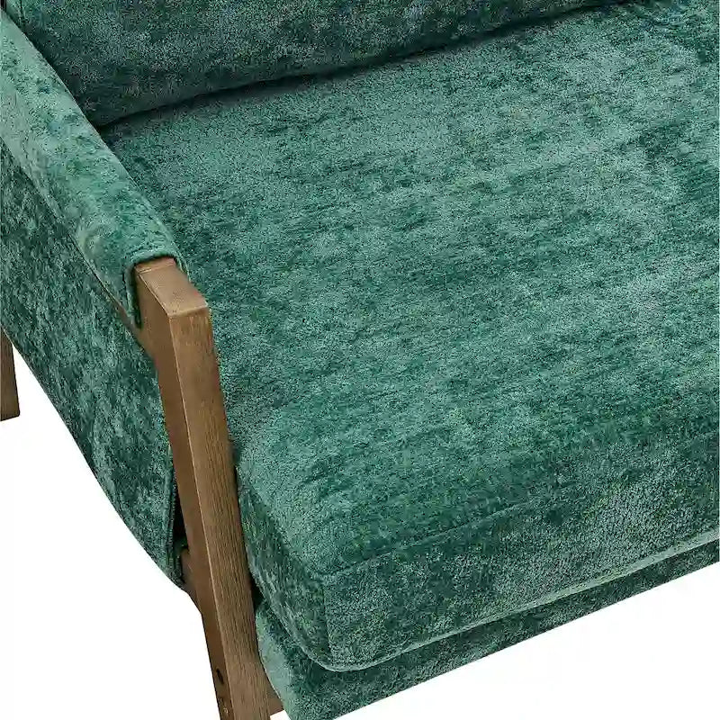 Fauteuil en velours vert 35.4 avec cadre en bois d'hévéa massif