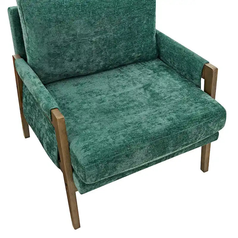 Fauteuil en velours vert 35.4 avec cadre en bois d'hévéa massif