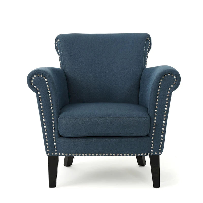 Fauteuil de club tapissé bleu marine 31 avec clous décoratifs