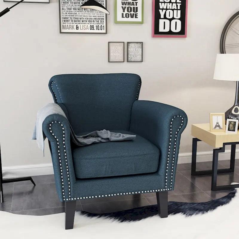 Fauteuil de club tapissé bleu marine 31 avec clous décoratifs