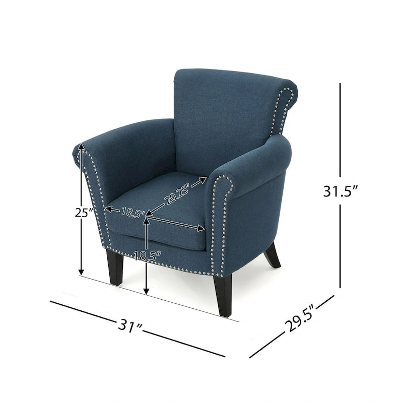 Fauteuil de club tapissé bleu marine 31 avec clous décoratifs