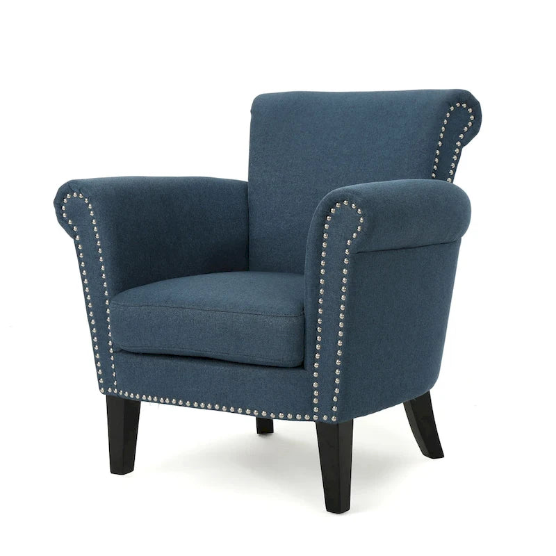 Fauteuil de club tapissé bleu marine 31 avec clous décoratifs