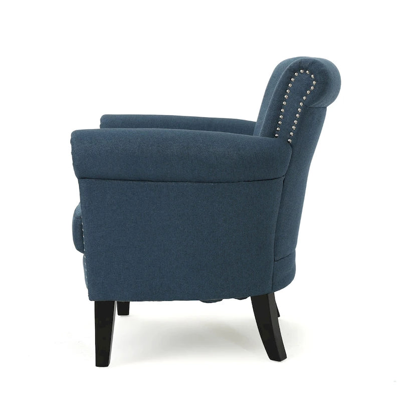 Fauteuil de club tapissé bleu marine 31 avec clous décoratifs