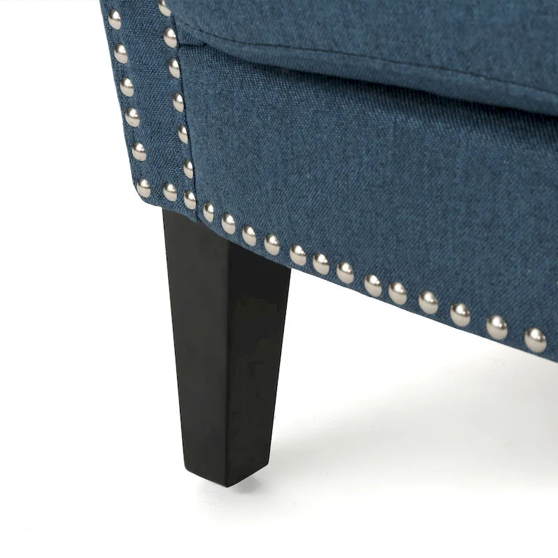 Fauteuil de club tapissé bleu marine 31 avec clous décoratifs