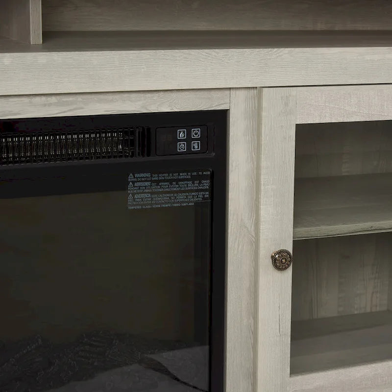 Meuble TV avec cheminée de 60 po, portes vitrées et rangement ouvert/fermé pour téléviseurs jusqu'à 65 po