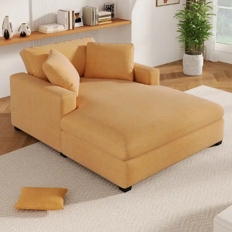 Yellow 53.5 Chaise Lounge Chair with Wood Legs