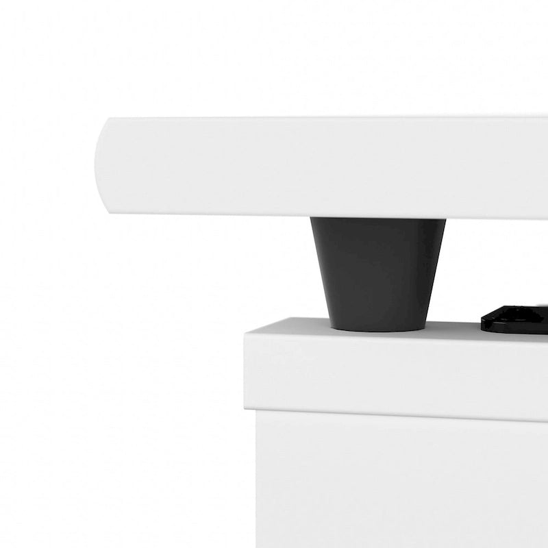 Bureau assis-debout en L à 3 positions avec huche, 72 po de large par