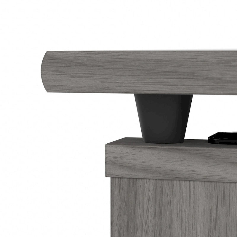 Bureau assis-debout en L à 3 positions avec huche, 72 po de large par