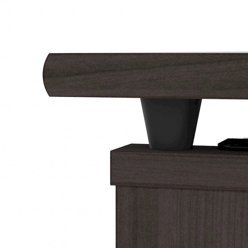 Bureau assis-debout en L à 3 positions avec huche, 72 po de large par