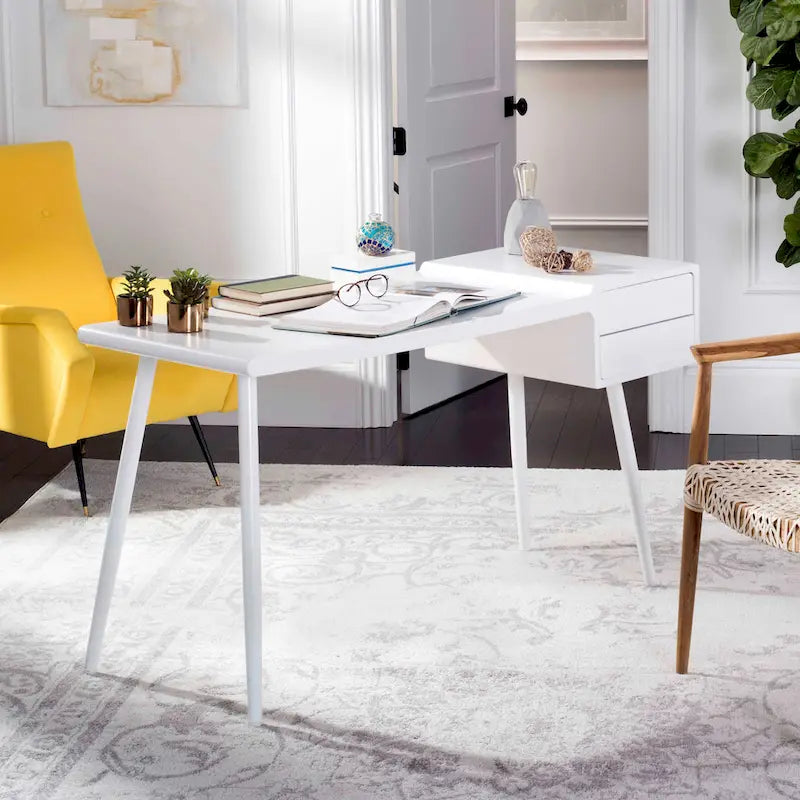 SAFAVIEH Natalia Mid Century Scandinavian White Two Drawer Desk