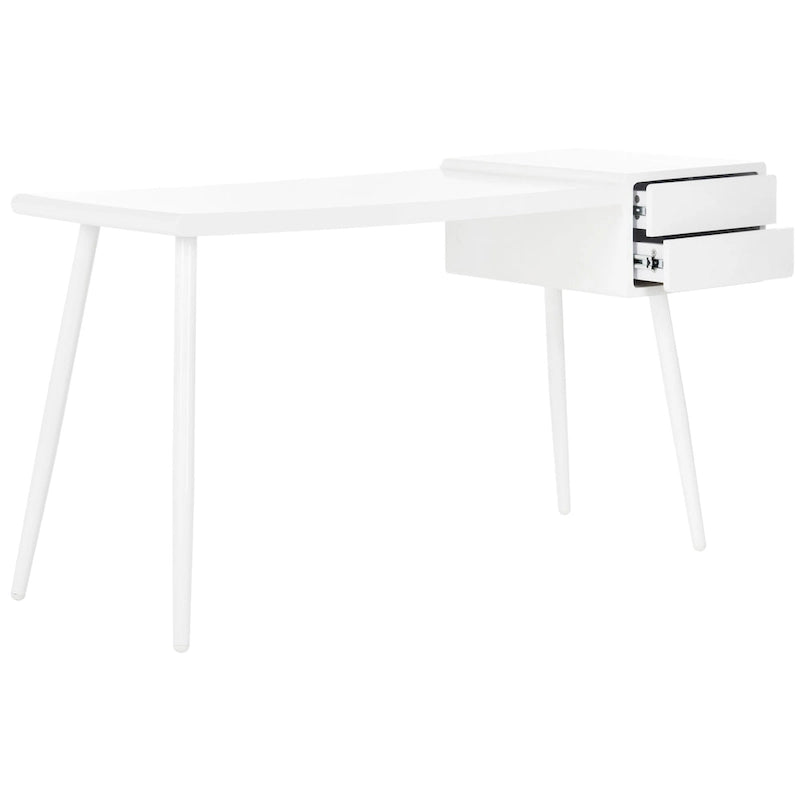 Bureau scandinave blanc à deux tiroirs du milieu du siècle