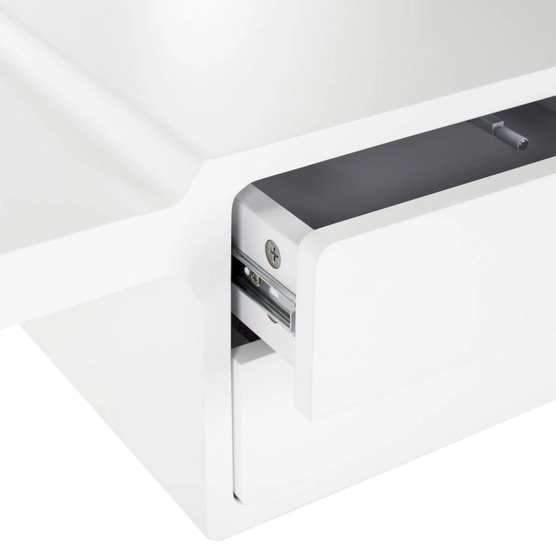 Bureau scandinave blanc à deux tiroirs du milieu du siècle