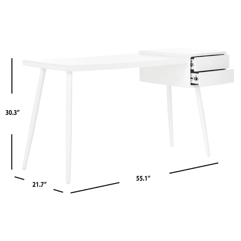 Bureau scandinave blanc à deux tiroirs du milieu du siècle