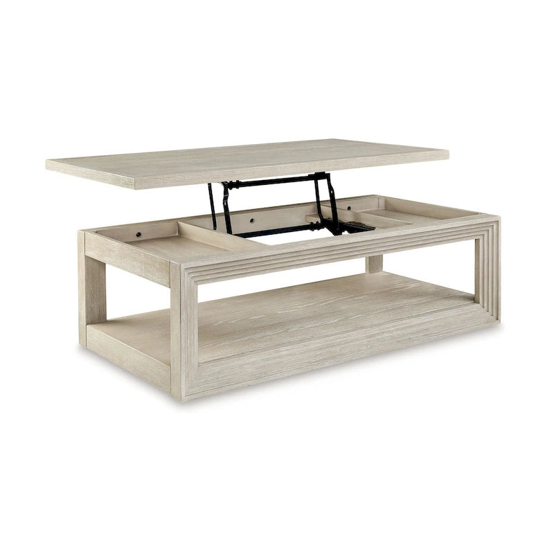 Table basse relevable, rangement dissimulé, 54 pouces gris délavé