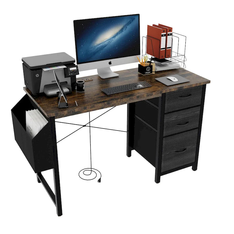 Bureau d'ordinateur moderne avec station de charge et tiroirs de rangement réversibles pour bureau à domicile ou salle d'étude