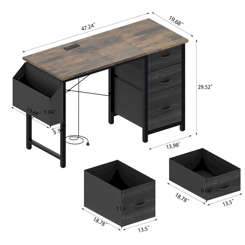 Bureau d'ordinateur moderne avec station de charge et tiroirs de rangement réversibles pour bureau à domicile ou salle d'étude