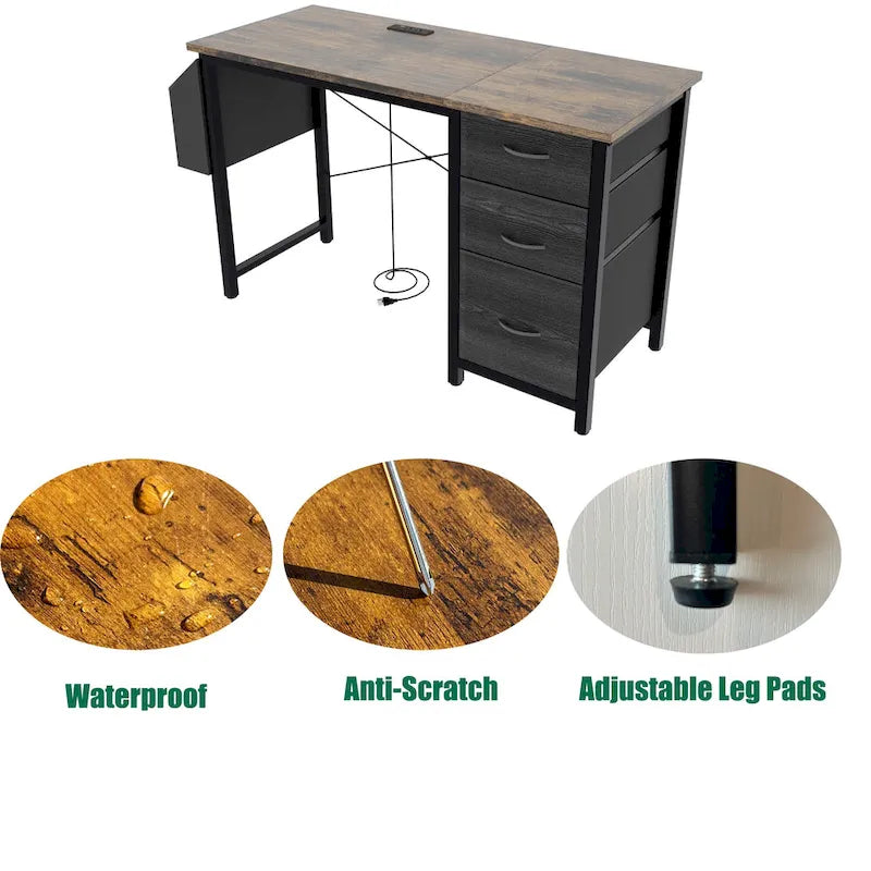 Bureau d'ordinateur moderne avec station de charge et tiroirs de rangement réversibles pour bureau à domicile ou salle d'étude