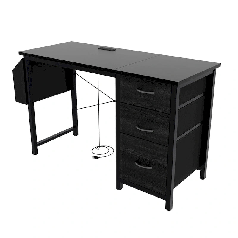 Bureau d'ordinateur moderne avec station de charge et tiroirs de rangement réversibles pour bureau à domicile ou salle d'étude