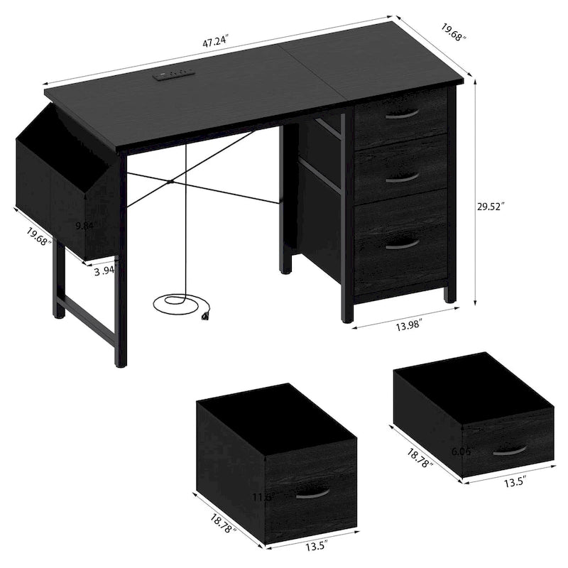 Bureau d'ordinateur moderne avec station de charge et tiroirs de rangement réversibles pour bureau à domicile ou salle d'étude