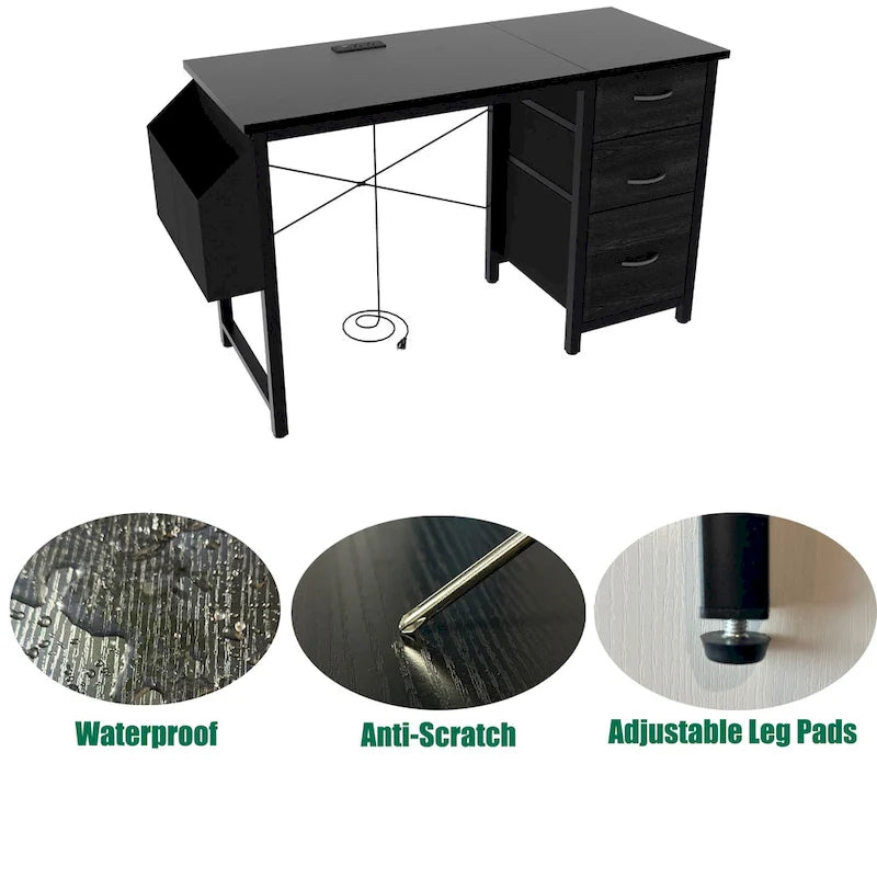Bureau d'ordinateur moderne avec station de charge et tiroirs de rangement réversibles pour bureau à domicile ou salle d'étude