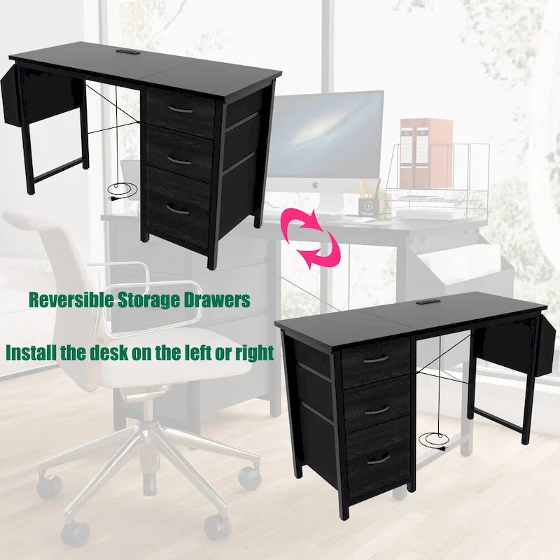 Bureau d'ordinateur moderne avec station de charge et tiroirs de rangement réversibles pour bureau à domicile ou salle d'étude