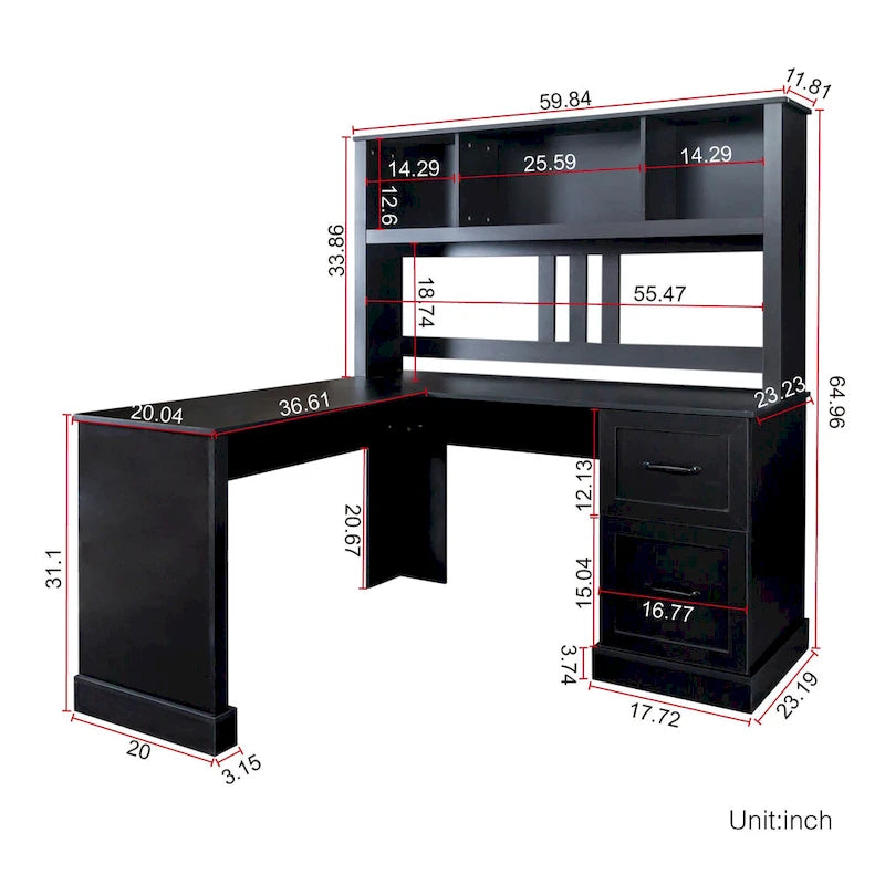 Bureau d'ordinateur moderne avec rangement à 2 niveaux, grands tiroirs et surface imperméable pour le bureau à domicile, le bureau ou le salon