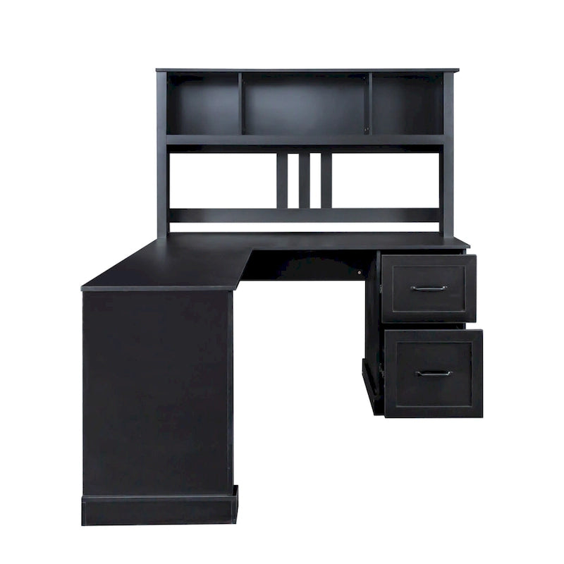 Bureau d'ordinateur moderne avec rangement à 2 niveaux, grands tiroirs et surface imperméable pour le bureau à domicile, le bureau ou le salon