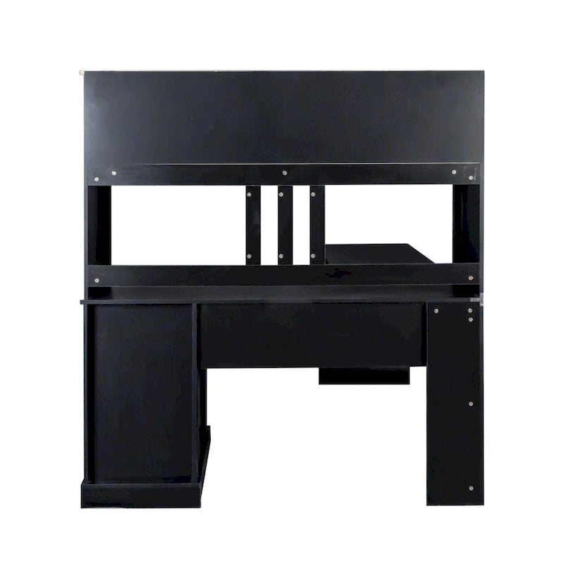 Bureau d'ordinateur moderne avec rangement à 2 niveaux, grands tiroirs et surface imperméable pour le bureau à domicile, le bureau ou le salon