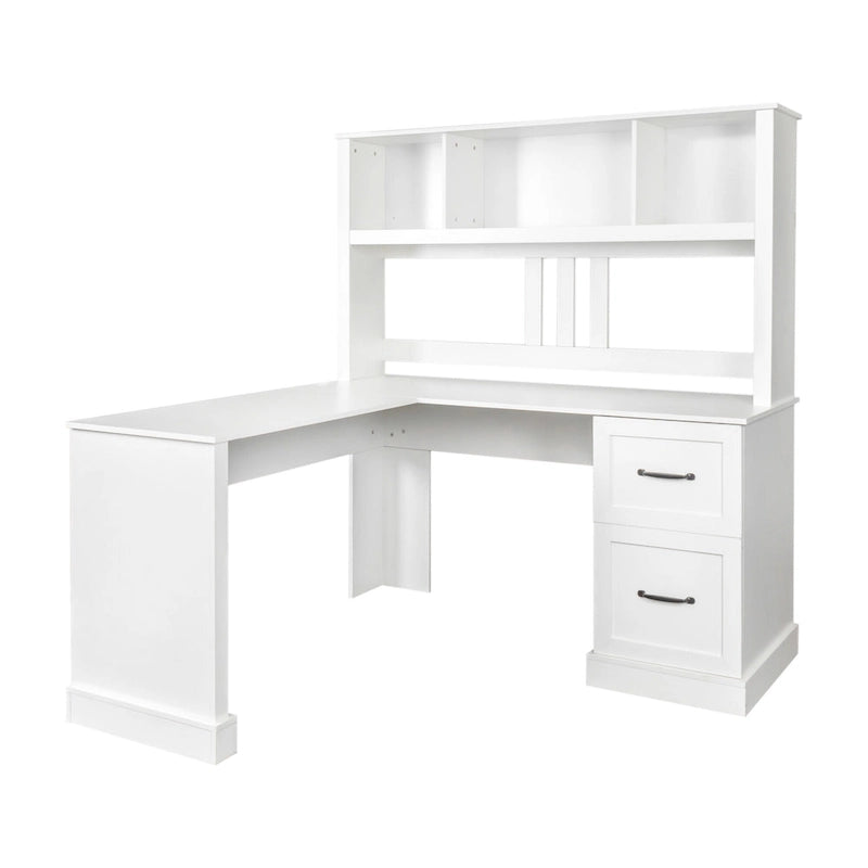Bureau d'ordinateur moderne avec rangement à 2 niveaux, grands tiroirs et surface imperméable pour le bureau à domicile, le bureau ou le salon
