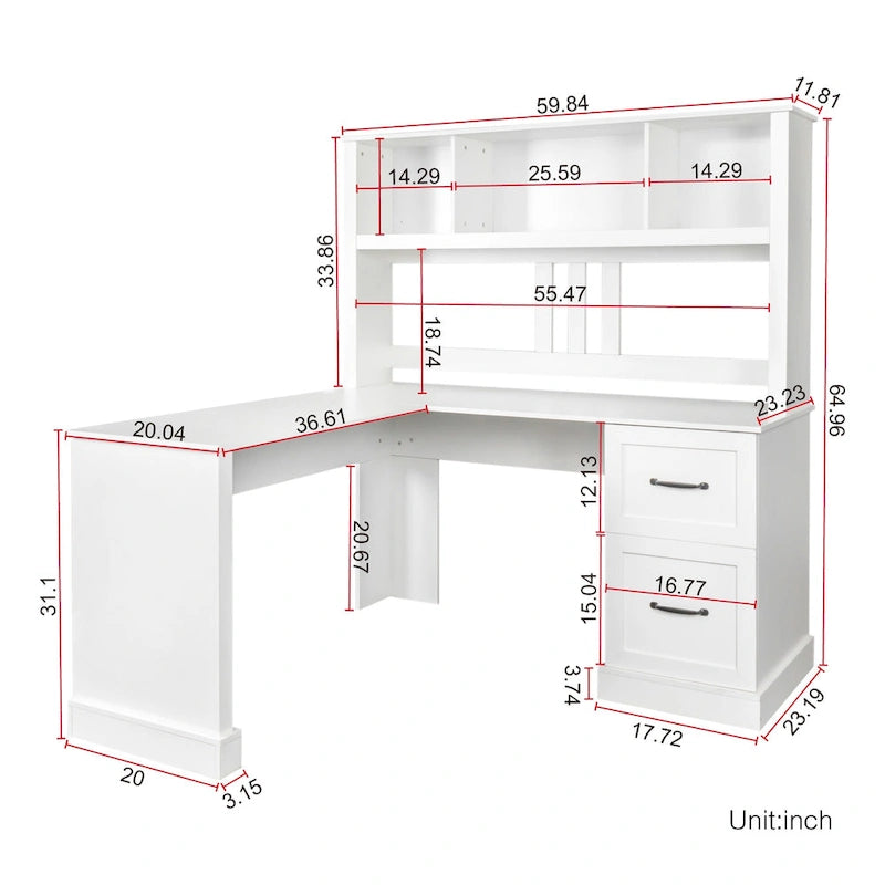 Bureau d'ordinateur moderne avec rangement à 2 niveaux, grands tiroirs et surface imperméable pour le bureau à domicile, le bureau ou le salon