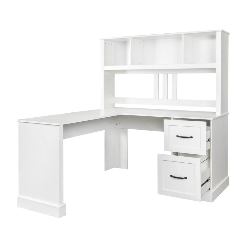 Bureau d'ordinateur moderne avec rangement à 2 niveaux, grands tiroirs et surface imperméable pour le bureau à domicile, le bureau ou le salon