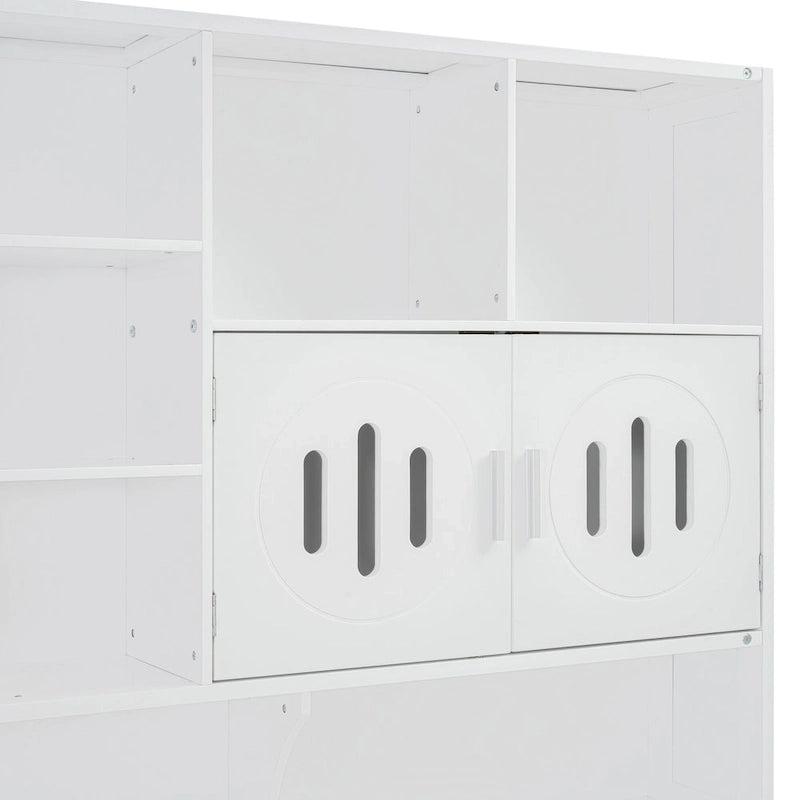 Lit de repos double en bois avec vérin hydraulique, armoire et étagère tout-en-un, blanc