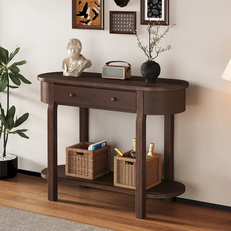 Vintage Console Table, Glossy Sofa Table for Entryway and Living Room