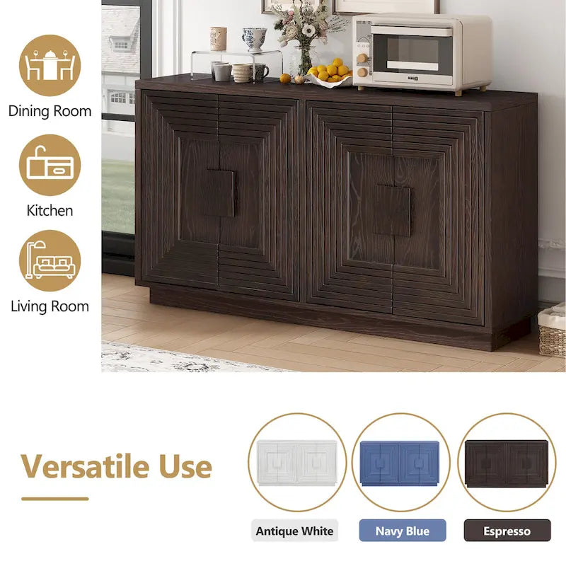 Buffet de salle à manger vintage 4 portes avec étagères réglables