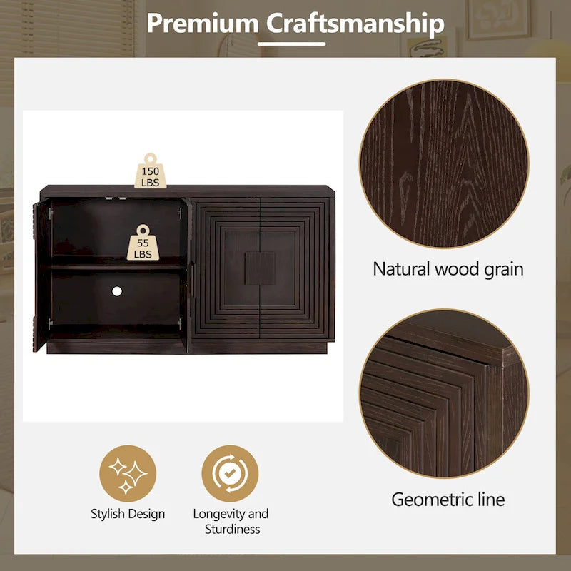 Buffet de salle à manger vintage 4 portes avec étagères réglables