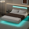 Lit flottant avec cadre rembourré en velours, plateforme, tête de lit réglable avec ailes, lumières sur la tête de lit, lumières de détection sous le lit