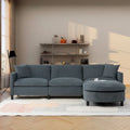 Canapé d'angle 4 places gris 107.87 avec coussins amovibles, pouf mobile et sac de rangement pour accoudoir