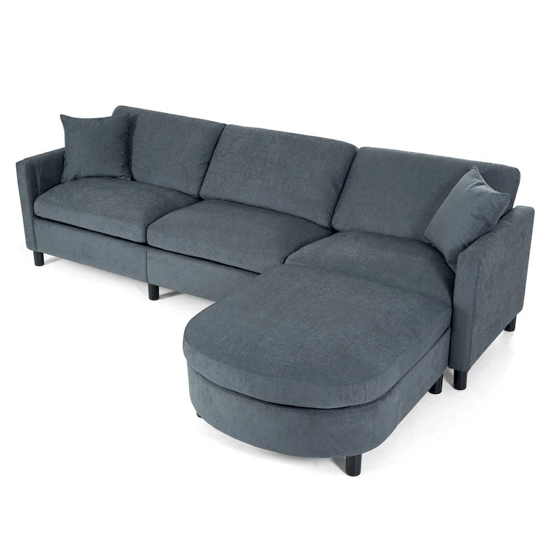 Canapé d'angle 4 places gris 107.87 avec coussins amovibles, pouf mobile et sac de rangement pour accoudoir