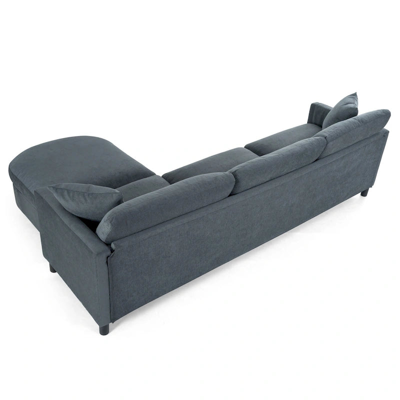 Canapé d'angle 4 places gris 107.87 avec coussins amovibles, pouf mobile et sac de rangement pour accoudoir