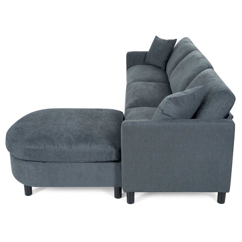 Canapé d'angle 4 places gris 107.87 avec coussins amovibles, pouf mobile et sac de rangement pour accoudoir