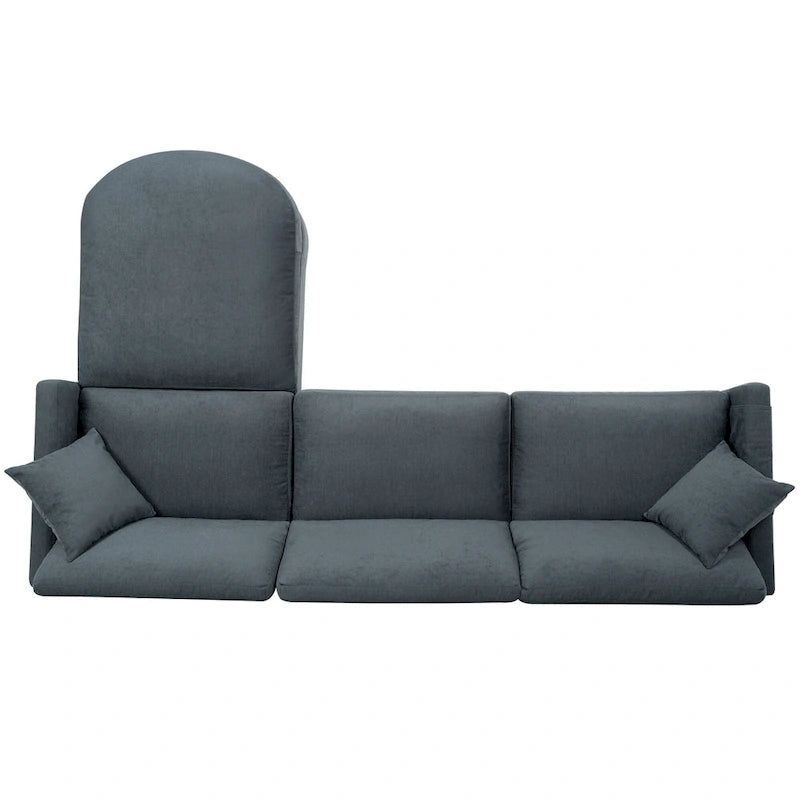 Canapé d'angle 4 places gris 107.87 avec coussins amovibles, pouf mobile et sac de rangement pour accoudoir