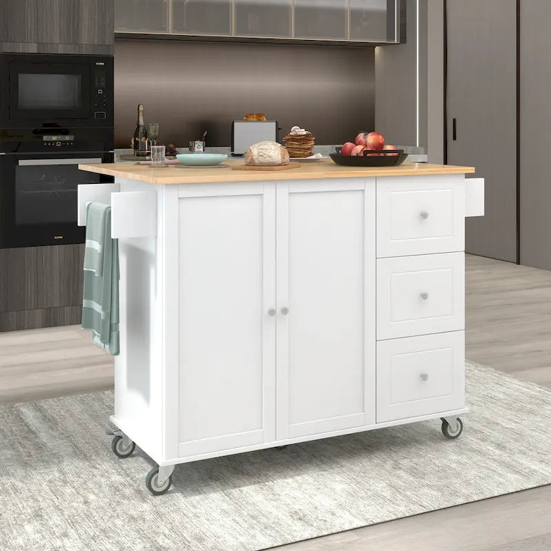 Rolling Mobile Kitchen Island with Solid Wood Top and Locking Wheels