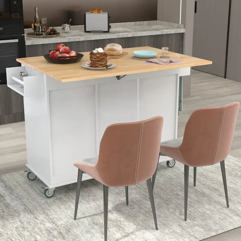 Îlot de cuisine mobile roulant avec plateau en bois massif et roulettes blocables