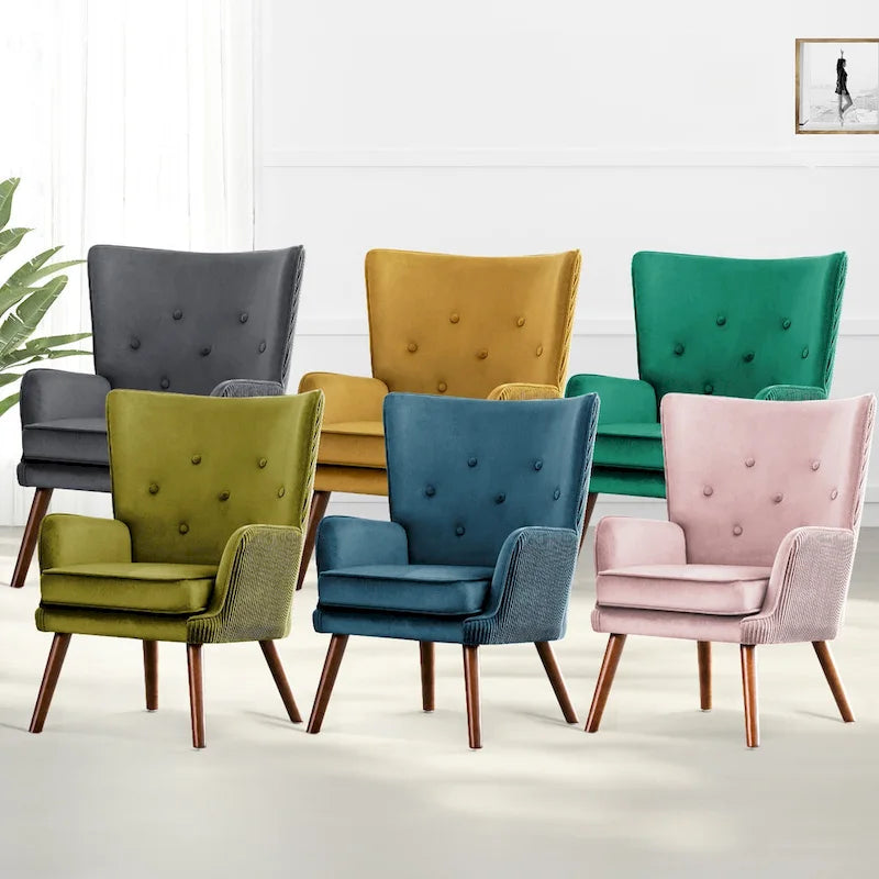 Fauteuil d'appoint contemporain en velours capitonné avec oreilles, lot de 2 - 36,6 H x 28 L x 28,4 P