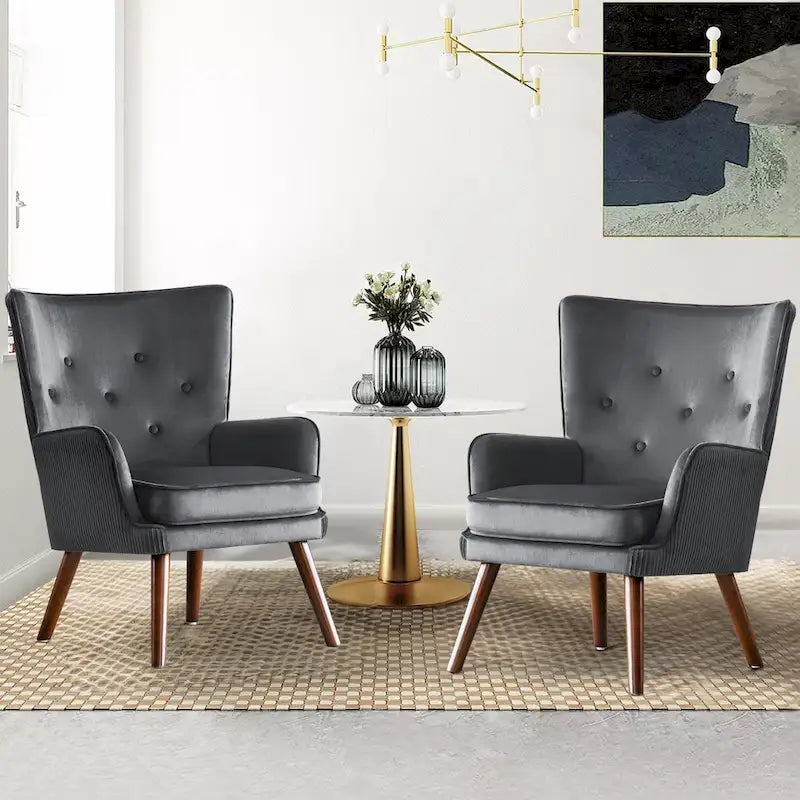 Fauteuil d'appoint contemporain en velours capitonné avec oreilles, lot de 2 - 36,6 H x 28 L x 28,4 P