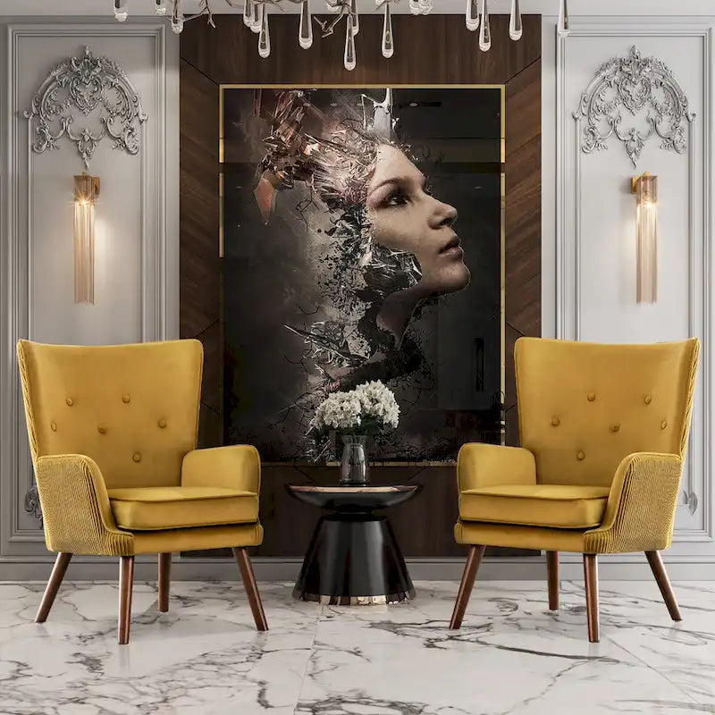 Fauteuil d'appoint contemporain en velours capitonné avec oreilles, lot de 2 - 36,6 H x 28 L x 28,4 P