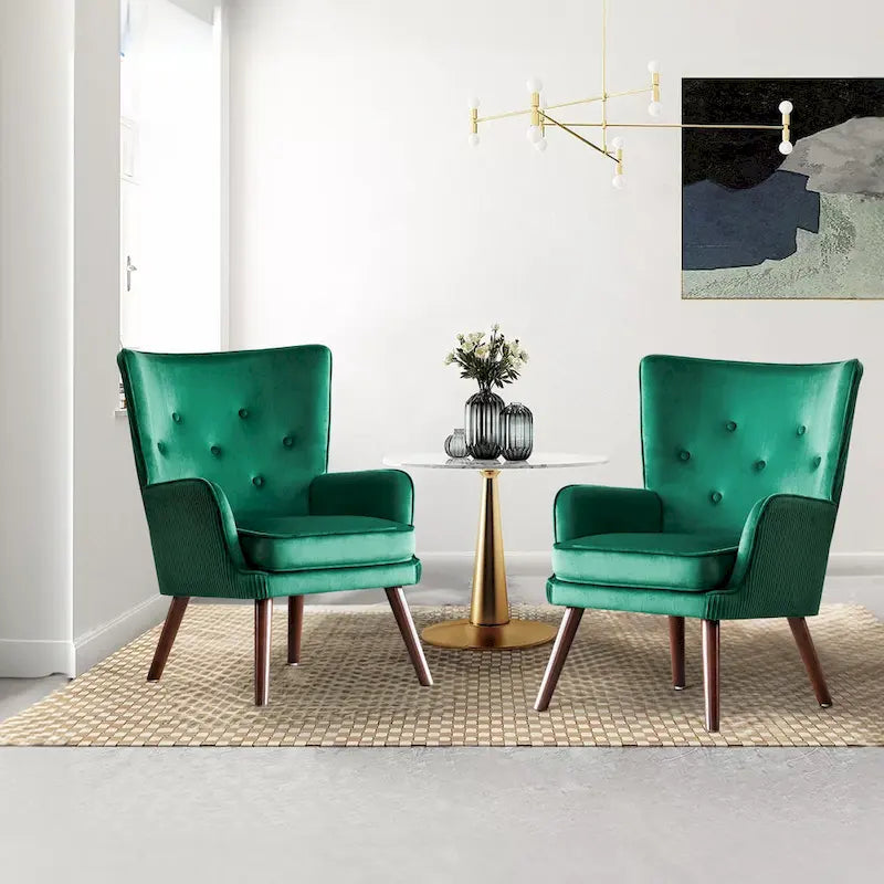 Fauteuil d'appoint contemporain en velours capitonné avec oreilles, lot de 2 - 36,6 H x 28 L x 28,4 P