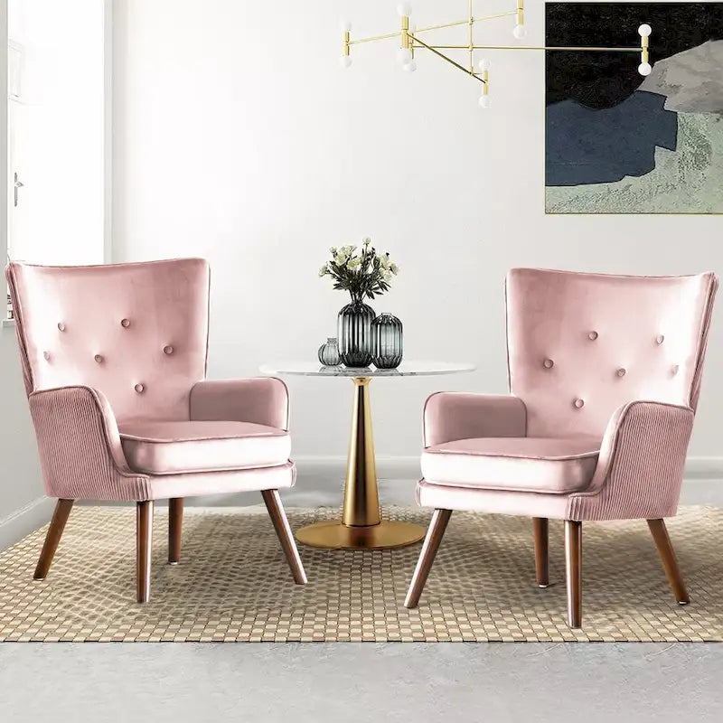 Fauteuil d'appoint contemporain en velours capitonné avec oreilles, lot de 2 - 36,6 H x 28 L x 28,4 P