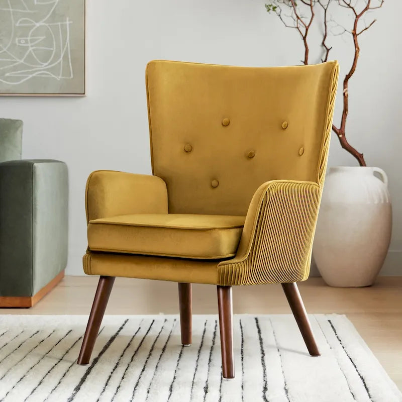 Fauteuil d'appoint contemporain en velours capitonné avec oreilles, lot de 2 - 36,6 H x 28 L x 28,4 P