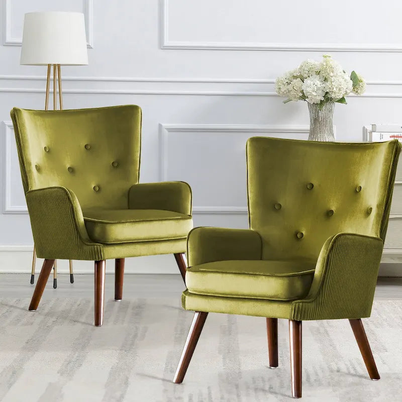 Fauteuil d'appoint contemporain en velours capitonné avec oreilles, lot de 2 - 36,6 H x 28 L x 28,4 P
